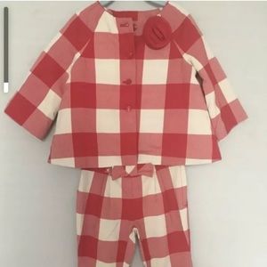 Janie and Jack City Stoll red checkered outfit 2/3 euc